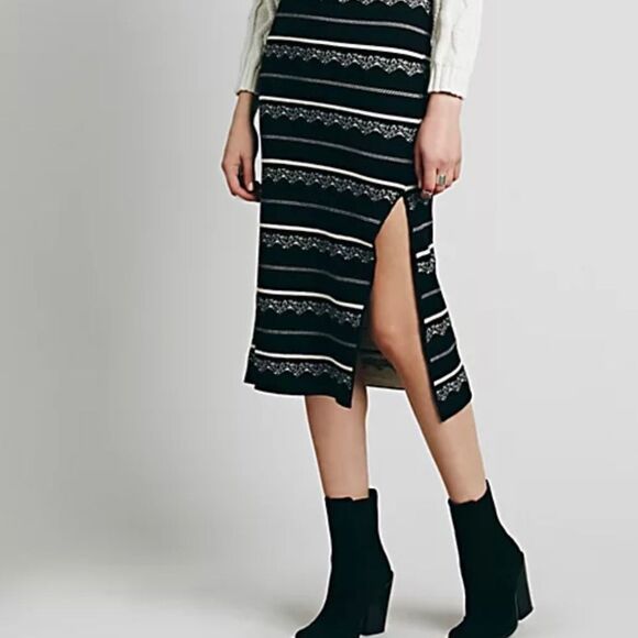 Free People slit pencil skirt in nordic stripe - Picture 1 of 11